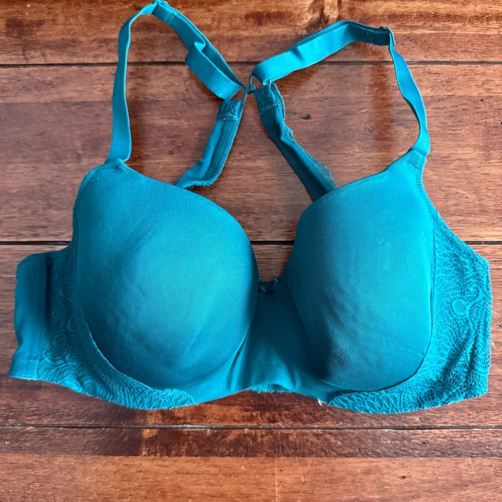 Cacique Dark Jade Opulent Lace Racerback Balconette Bra Size 36DD